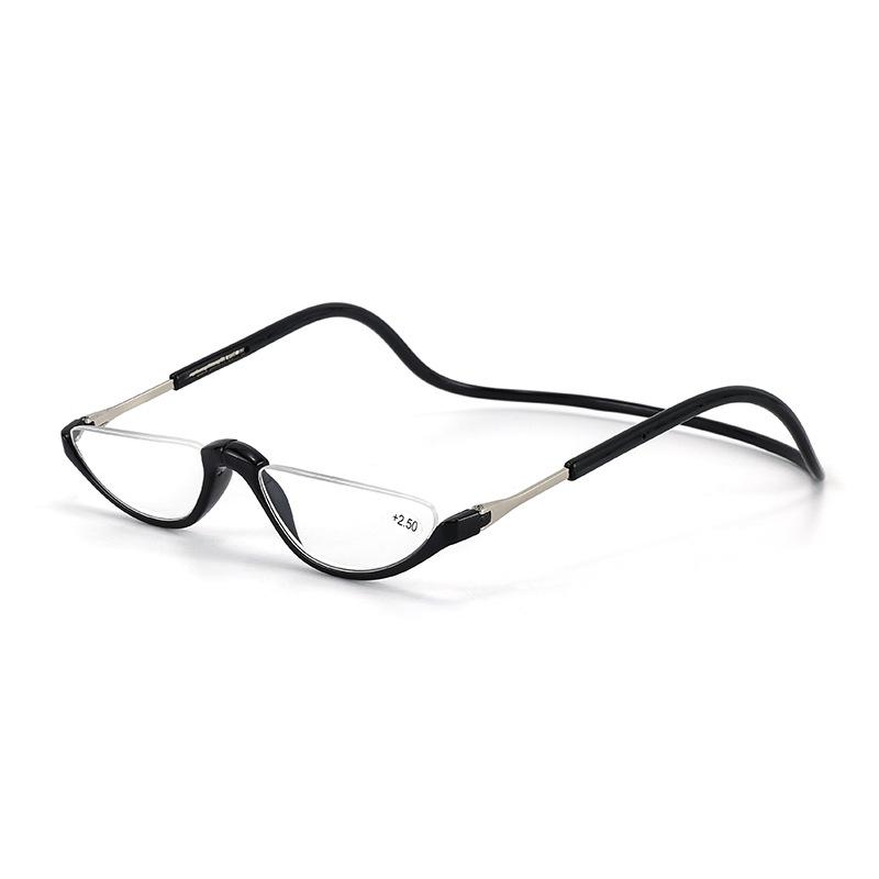 Fashion Folding Half-frame Magnetic Reading Glasses Men and Women Hanging Neck Magnetic Far-sighted Glasses Metal Reading Glasses +1 + 3