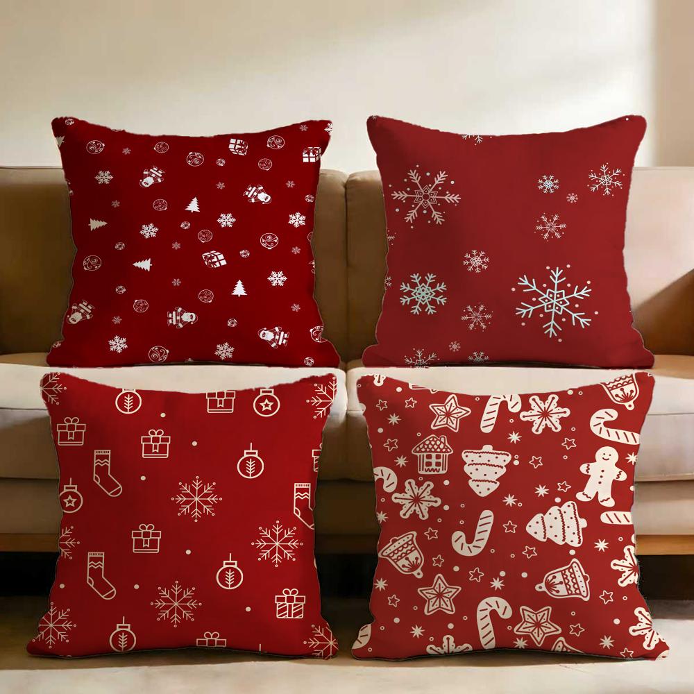 Christmas Red Bell Socks Santa Cushion Cover Multi-Scene Pillow Cover for Home & Car - Reversible, Soft & Durable for Daily Use
