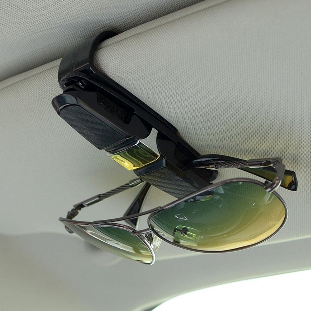 FineGood Car Sun Visor Glasses Holder with Ticket Card Silver Holder, Sunglasses/Eyeglasses Clip, 2-Piece Set, (FG-glasses_holder_2)