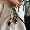 Y2K Teardrop Trendy Pendant Necklace for Women Black Stone Waterdrop Pu Leather Chain Long Necklace Modern Jewelry