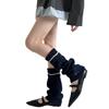 Metal Buckle Design Cuffed Loose Slouchy Leg Warmers for Women Autumn Winter Warm Striped Preppy Style