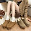 Women's retro lightweight and comfortable non-slip heightening winter warm plush lining non-slip durable casual cotton one-step half slippers