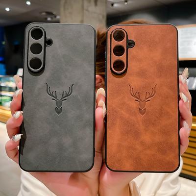 PU Odos Įspaudų Elnio Telefono Dėklas Samsung Galaxy S25 S24 S23 S22 S21 FE Ultra Plus A56 A36 A26 A16 A55 A54 A53 A52S Viršelis