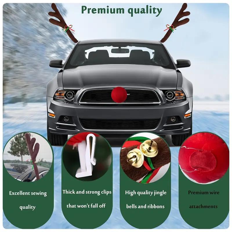 Christmas Car Decoration Deer Horn Antlers Car Kit with Red Nose and Tail for Holiday Gift Set Car Accessories Hanging Pendant