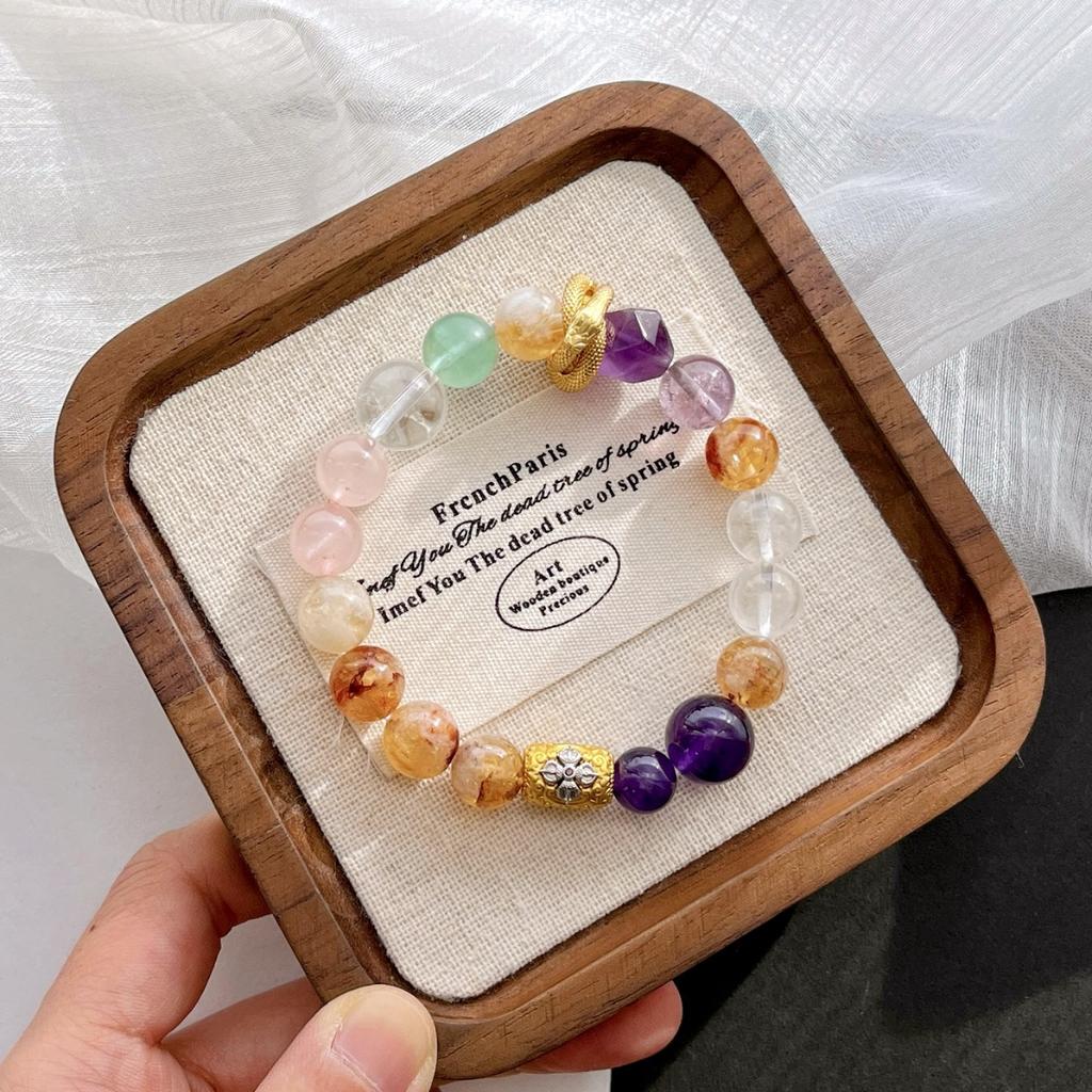 Natural Citrine Amethyst White Crystal Powder Crystal Design Bracelet