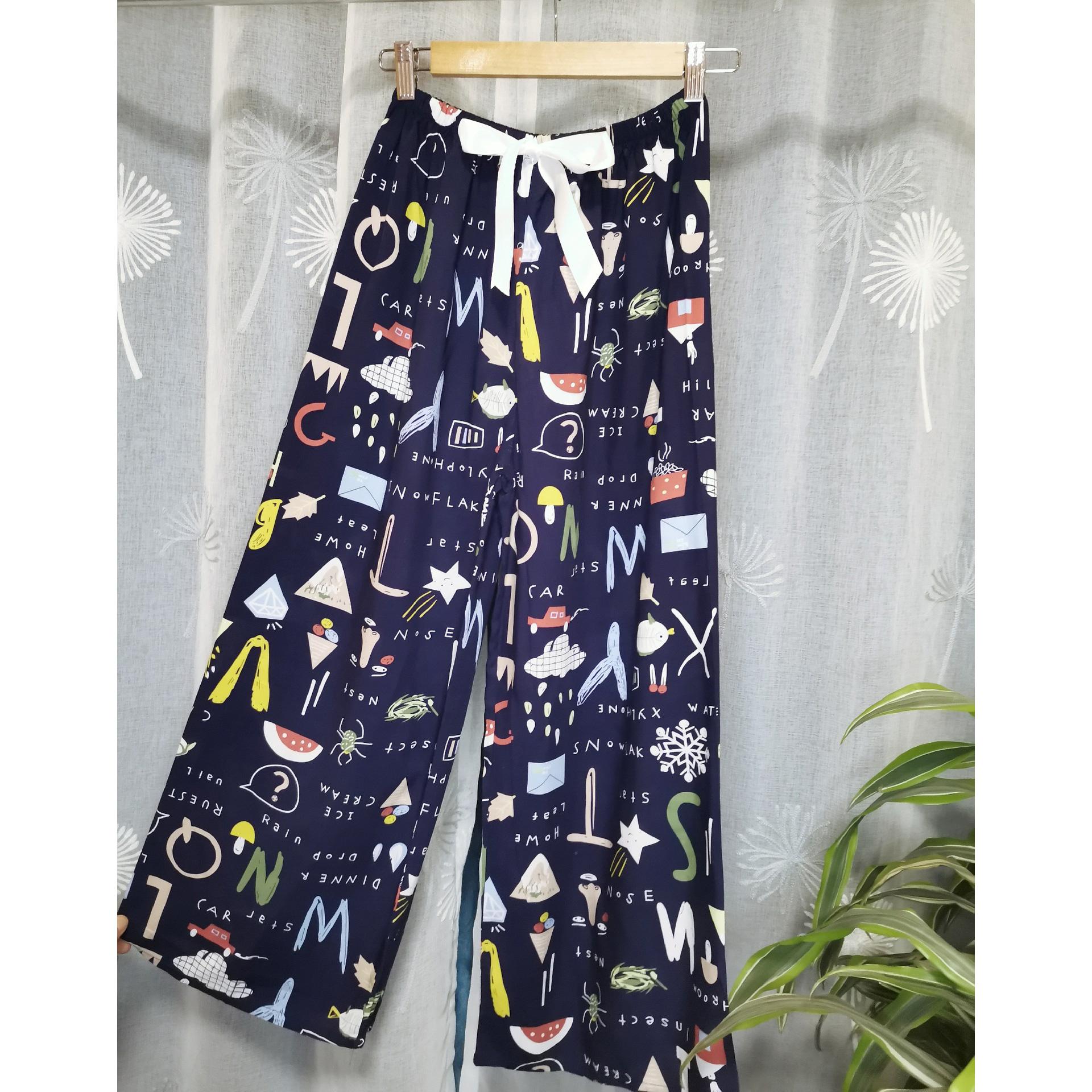 

Летние хлопковые шелковые пижамы женские свободные широкие брюки с принтом One Size