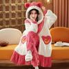 Women's Thickened Flannel Pajama Set - Coral Fleece Long Robe for Autumn/Winter