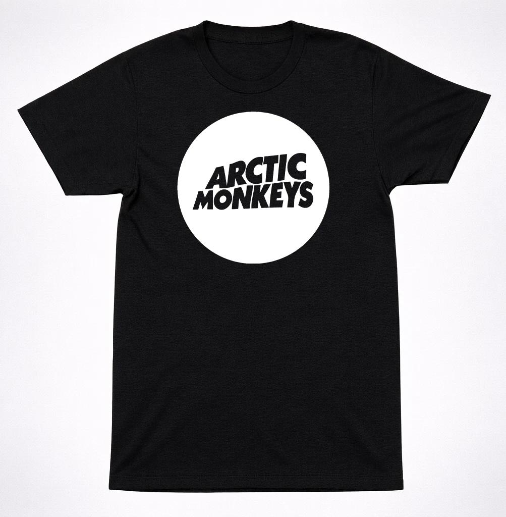 Arctic Monkeys White Circle Logo Shirt Indie Rock Band Graphic Black Tee 3XL