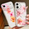 Pink Flowers Bling Diamond Case For iPhone 17 Air 16e 16 14 15 13 12 Pro Max 15 16 Plus 11 Glitter Soft TPU Silicone Phone Cover