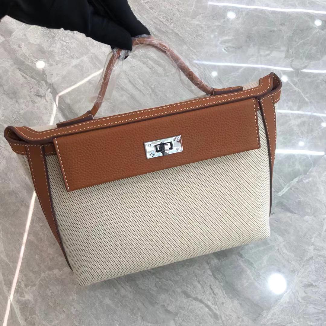 

Женская сумка через плечо из воловьей кожи и холста - 2024 Fashion Lock Casual Bag 22cm Canvas Version
