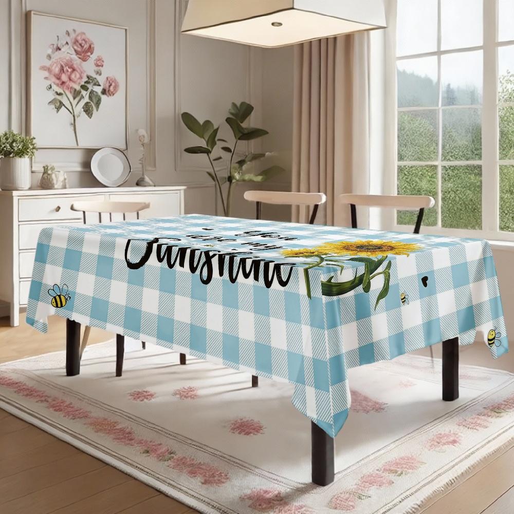Sunflower Checkered Pattern Rectangle Table Cloth for Table Decor Holiday Party Waterproof Reusable Tablecloth for Table Wedding