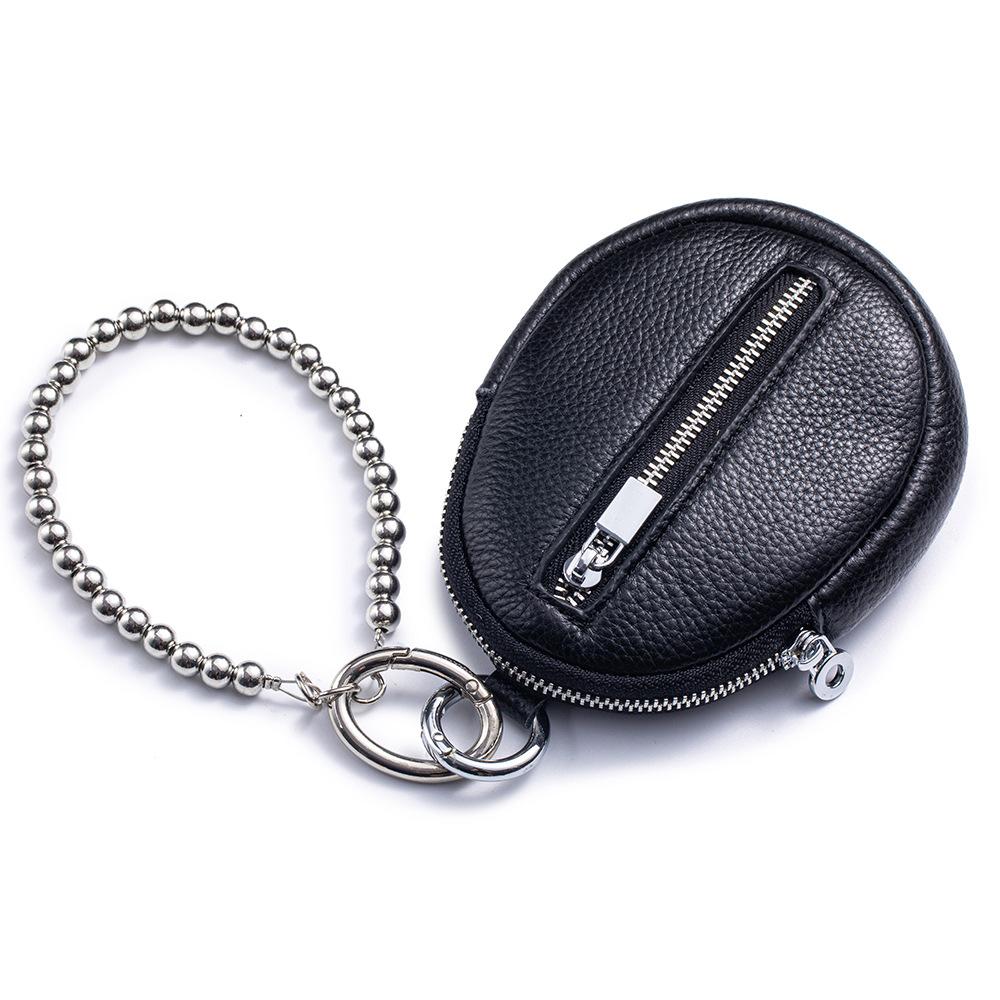 

New pearl wrist change bag women s first layer cowhide fashion storage bag lipstick earphone bag pendant bag чёрный