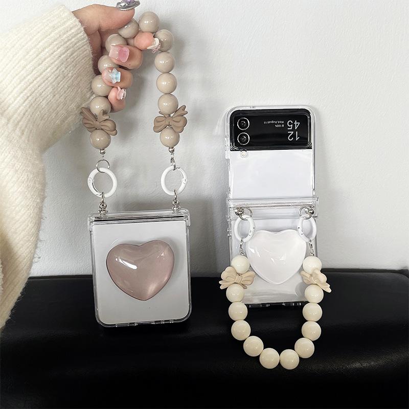 Glass Heart-shaped Airbag Holder Phone Case for Samsung Zflip6 Handheld Chain Xlip Flip Folding Screen Ins