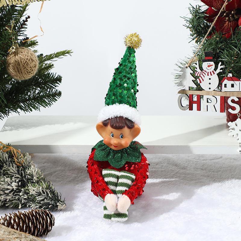 Stretchable Elf Boy Doll Christmas Decoration - Red & Green Sitting or Standing Display