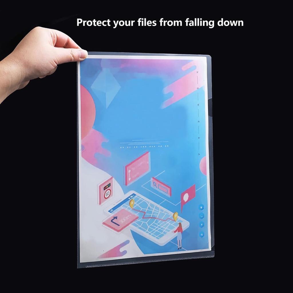 10 Pack Clear Document Folder, L-Type Plastic File Clear Folders Letter Size, Project Pockets Plastic Sleeves Transparent Folder for Office & School