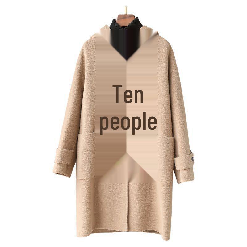 Women's Spring 2026 Hooded Double-Faced Wool Coat with Horn Buttons