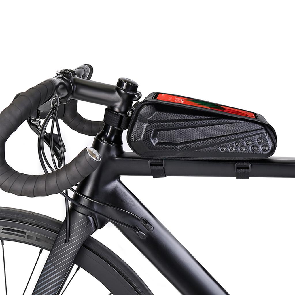 Bike Frame Bag for Riding EVA Hardshell Top Tube Bike Bag with Rainproof Flip Cover and Reflective