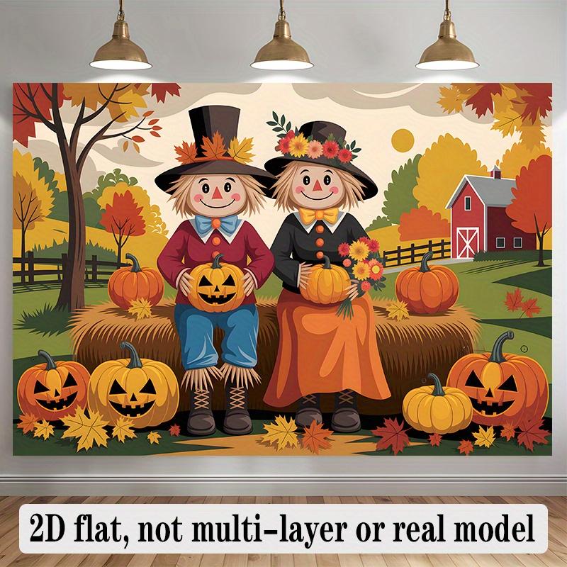 Autumn Harvest Theme Straw Man Pumpkin 2D Banner suitable for decoration. This polyester bannerzyc