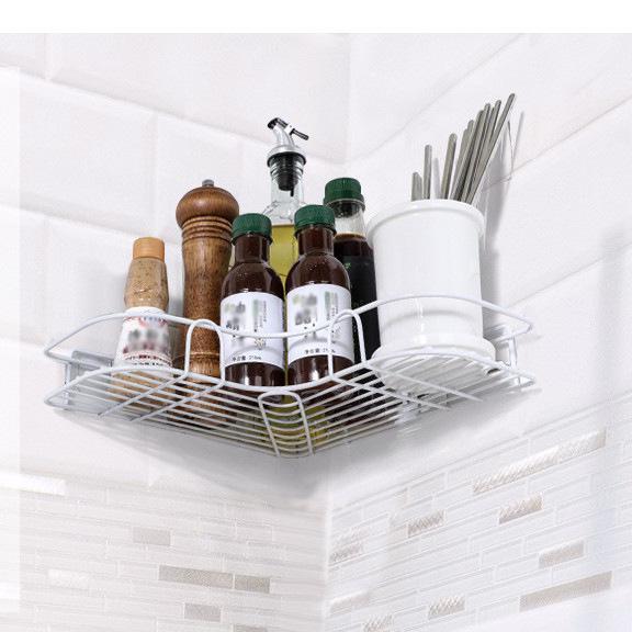 Wrought Iron Triangular Corner Rack - Wall-Mounted Storage for Bathroom or Kitchen (No Drilling Required)