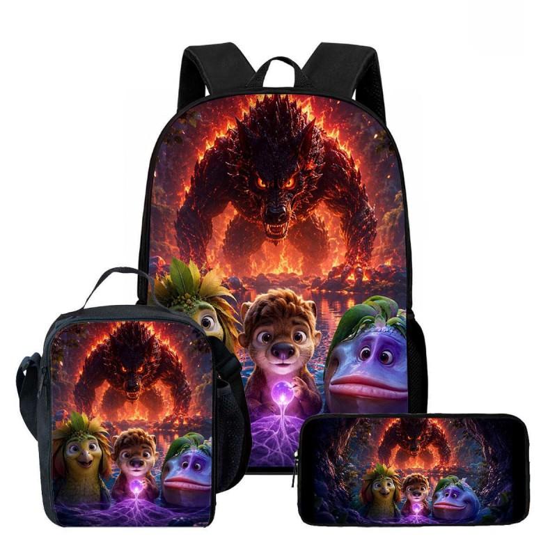 Kids Cartoon Backpack Lunch Bag Pencil Case 3-Piece Set With Fun Print Design School Use