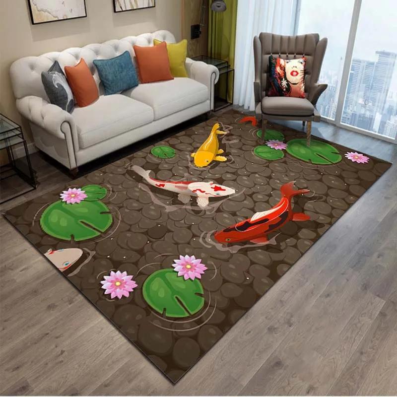 Japanese Luxury Koi Fish Flowers Pattern Living Room Anti Slip Area Carpet Bathroom Mat Doormat Bedroom Outdoor Mat Home Decor