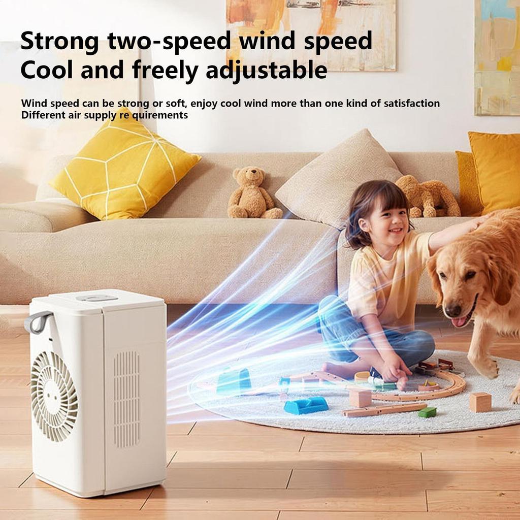 Air Conditioner Fan 2-Speed Time Display Rechargeable Portable Air Conditioners Desk Fan For Bedroom Living Room Kitchen Office