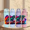 1PC Colorful Dino Truck Art Pattern 750ml Color Plastic Sports Water Bottle Leakproof Flip Straw Lid Suitable for Sports Office Home Use