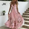Šaty do áčka Letní Květinové Maxi pro Ženy Krátký Rukáv V Elegantní Potisk Výstřih Rozšířené Plážová Dovolená Letní Šaty Lehký