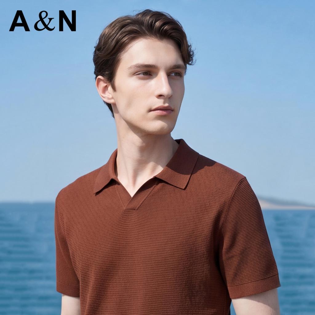 [Knitted Jacquard] Spring and Summer Breathable Base Short Sleeved T-shirt for Men's Business Casual Knitted Lapel Polo Shirt