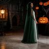 Little Red Riding Hood Cape Hooded Mesh Cloak for Adults, 2 Layer Sheer Tulle Cape, Halloween Gothic Witch Queen Cosplay Costume Renaissance