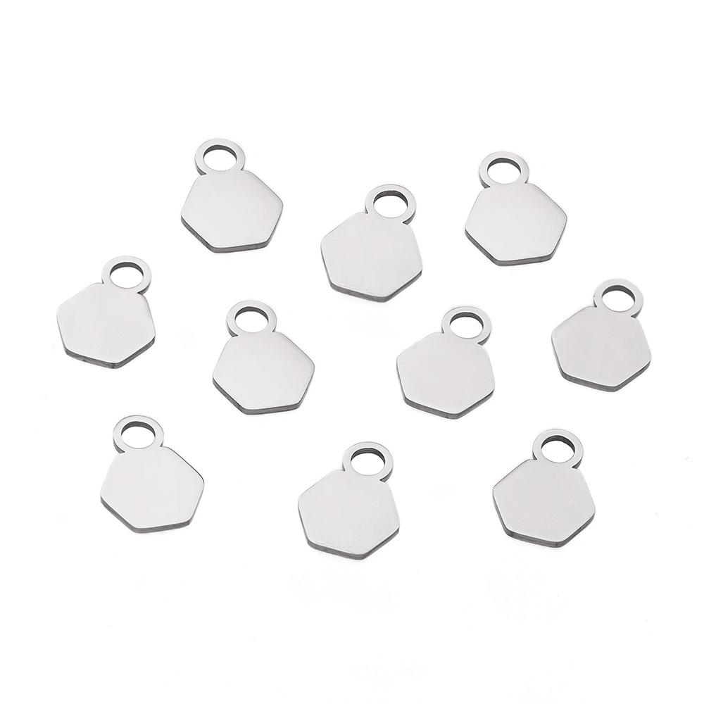 10/20Piece/Pack Stainless Steel Dog Tag Double Hole Hexagon Charms Pendants For DIY Necklace Jewelry Making Accessories