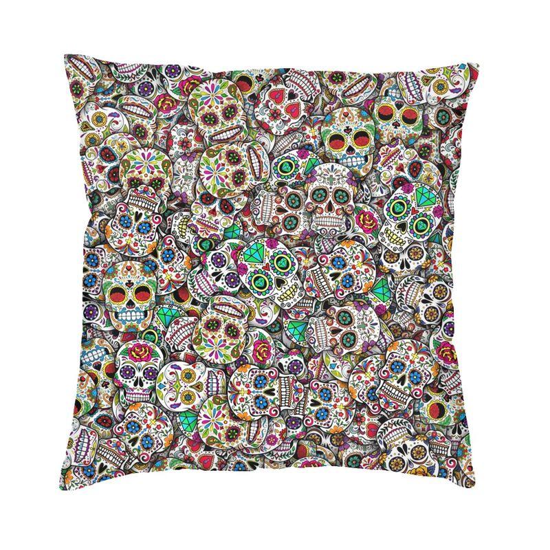 Day Of The Dead Sugar Skull Square Pillowcover Decoration Cushion Cover Throw Pillow for Sofa Doublesided Printing