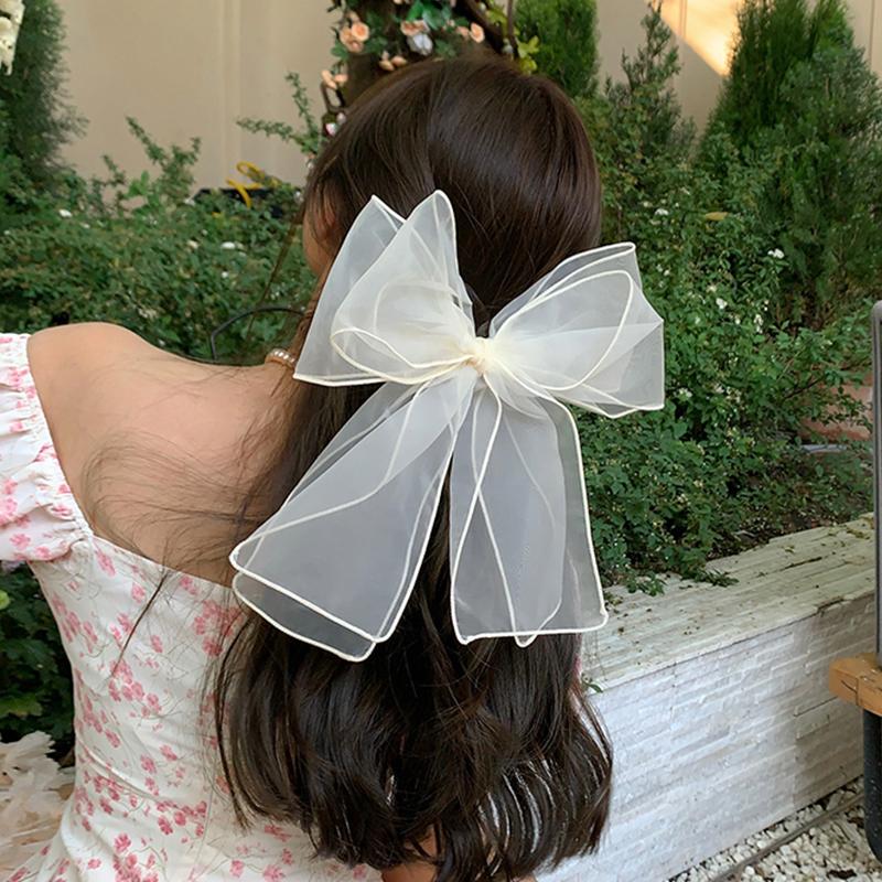 Large Mesh Bowknot Grip Clip Elegant Girl Hair Clip Female Ponytail Hairpins Braid Hair Claw Clip Hair Accessories Headdress