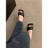 Silver high-heeled one-word slippers, women's shoes, new square-heeled thick-heeled sandals in spring