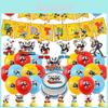 Cuphead-tema födelsedagsfestdekorationer med tekopphuvuddesign i färgglatt pappersmaterial