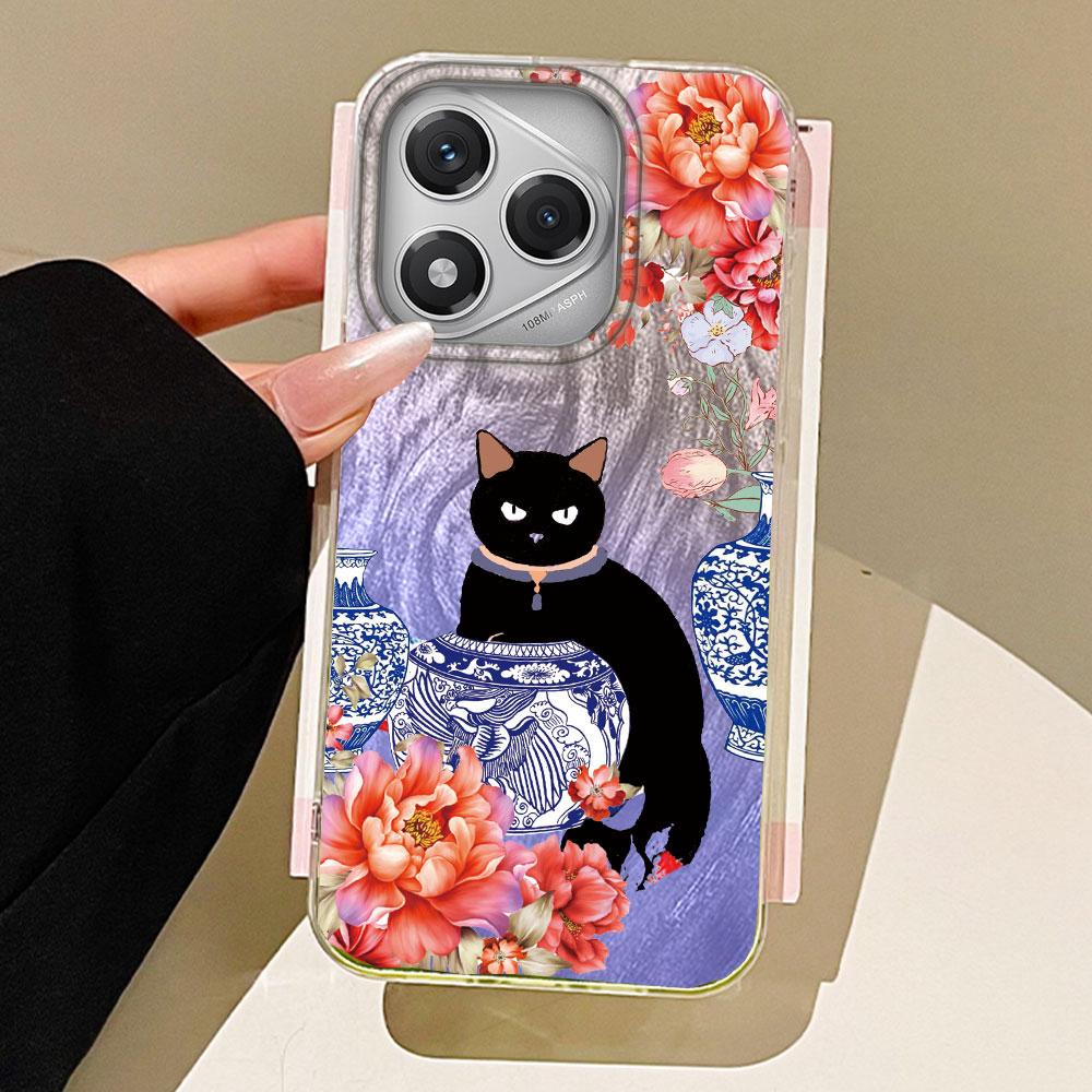 Luxury Black Cat Flower Phone Cases Phone Case for Honor 400 200 Pro Magic 7 5 Lite X9a X9c X8a X8b Shell Silicone Back Cover