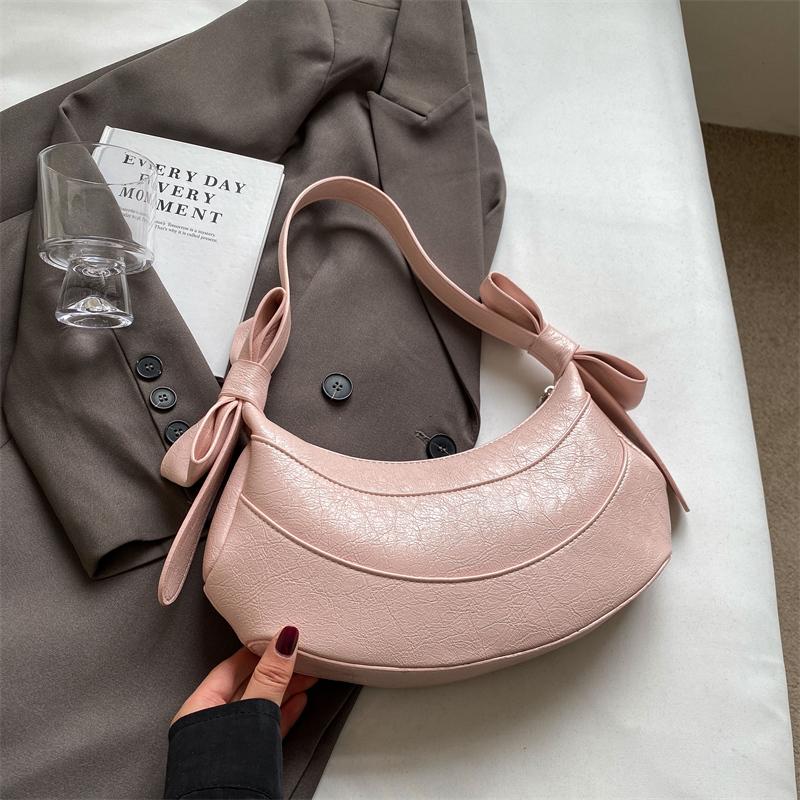 Spring/Summer new Ballet French cute solid color bow crescent bag