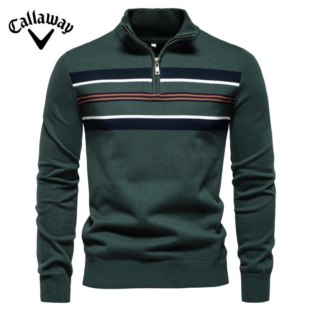 Callaway 2025 Autumn/Winter Embroidered New Large Men's Sweater Half Zipper Knitted Sweater Casual Striped Men's Top
