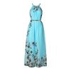 Women's Floral Maxi Dress Sleeveless Halterneck Chiffon Midi Dress Summer Boho Sundress with Belt for Vacation Wedding Cocktail Prom Party