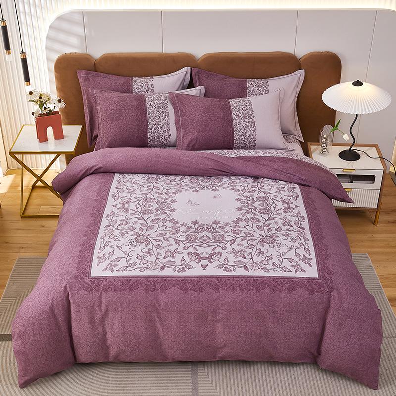 Thickened All-Cotton 4-Piece Floral Duvet Cover & Bed Sheet Set for Autumn/Winter