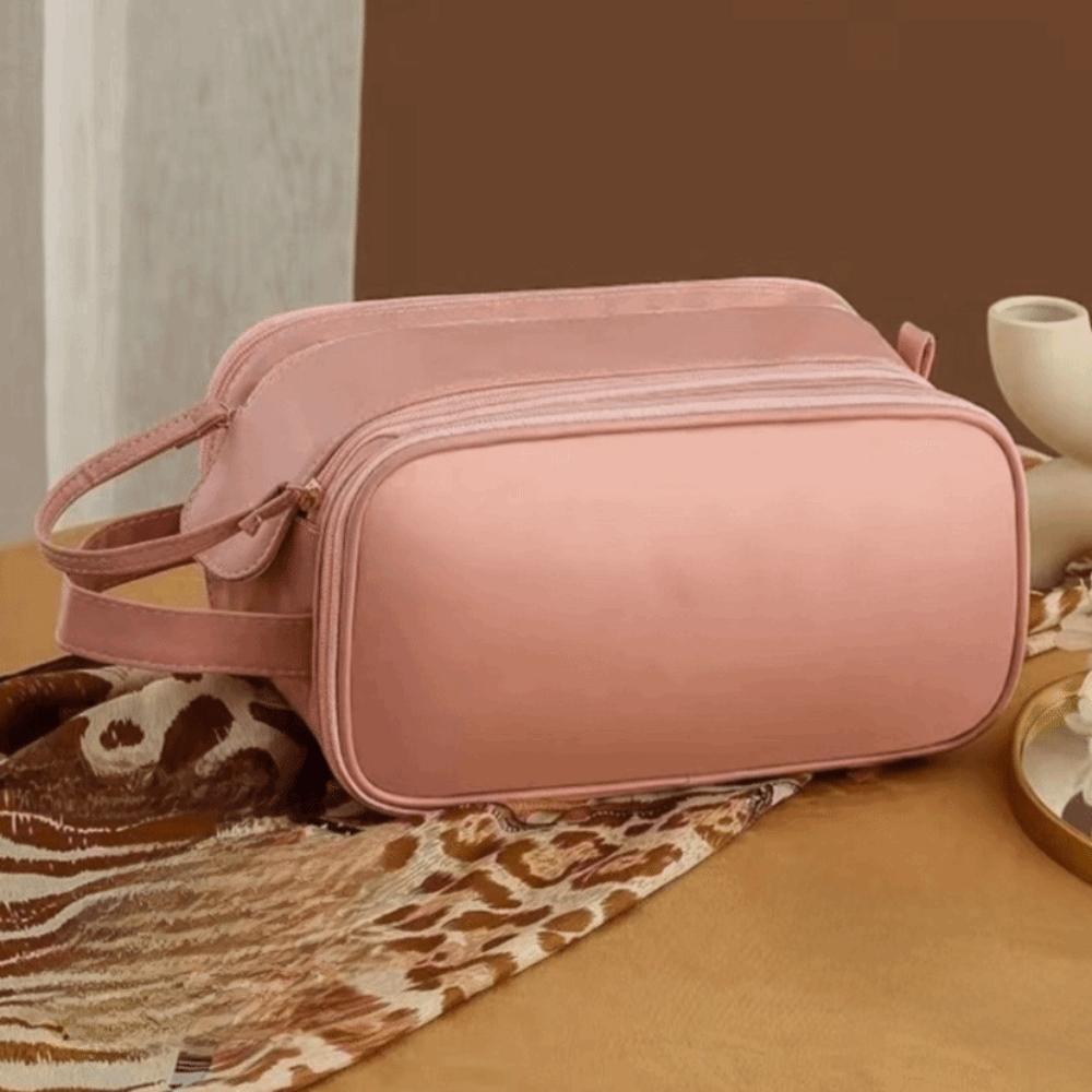 Double Zipper Multifunctional Makeup Bag Large Capacity Cosmetic Handbag  For Women