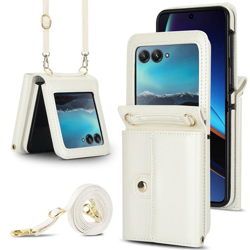 Geeignet für moto Razr 70 Handy-Lederhülle, faltbarer einfarbiger Rucksack, Samsung Z Flip8 Klapphülle mit Kartensteckplatz Hülle 6