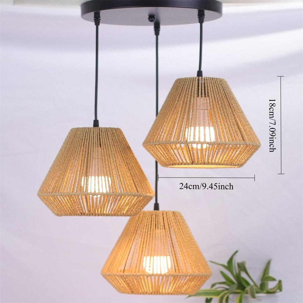 JOYINLED Boho 3 Light Rattan Pendant Lamp Retro Ceiling Hanging Light Fixture for Living Room Home Decor E27 Indoor Lighting