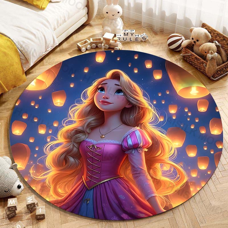 5 Misure Tappeto Rotondo Carino con Stampa della Principessa Rapunzel per Soggiorno, Camera da Letto, Tavolo e Sedie, Divano, Decorazione, Tappeto e Tappetino per la Stanza dei Bambini