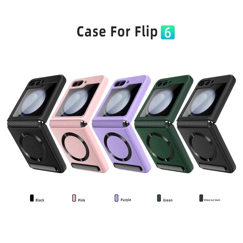 Magnetický stojánek pro Magsafe Pouzdro na telefon pro Samsung Galaxy Z Flip 6 5 Flip6 Flip5 5G Ochranné sklo pantu Kožený kryt