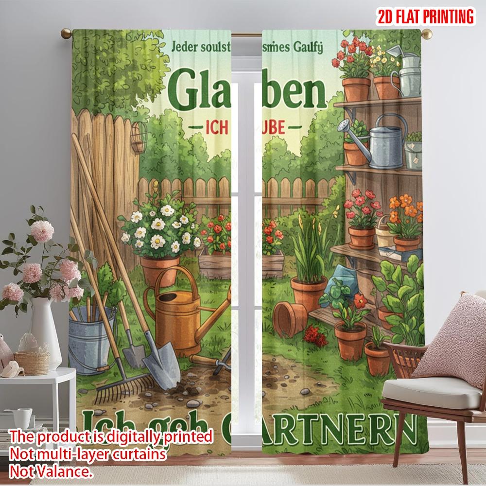 

2pcs 2D flat printing Curtains Believe Garden Yard Polyester Without Electricity Seasonal Party & Holiday Decor Perfect for New 52.50×116.00 CM 2pcs