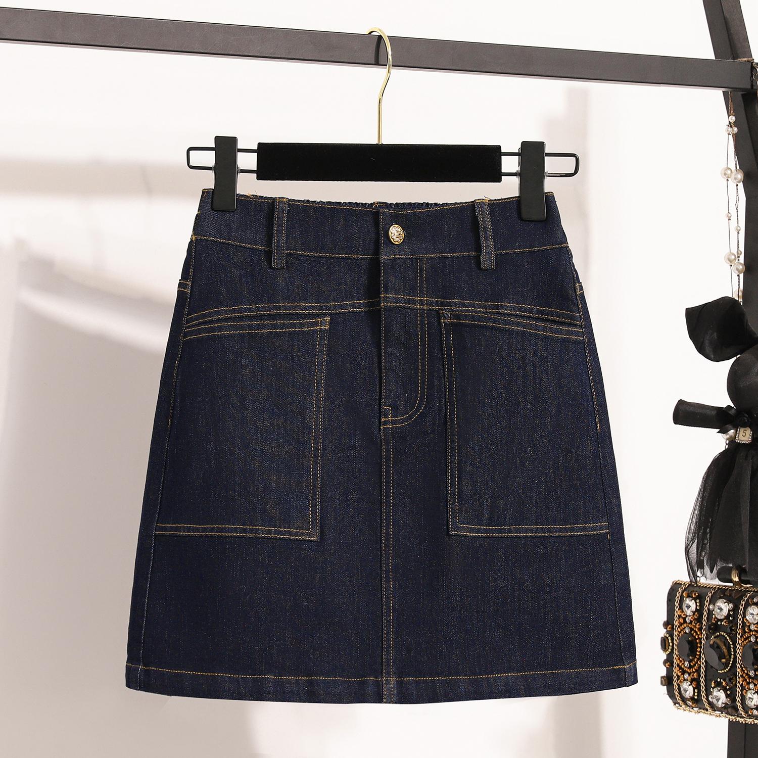 

DIMANAF 2025 Летние джинсовые юбки больших размеров для женщин, эластичные, с высокой талией, повседневная мода, А-силуэт, джинсовая юбка, тонкая 5XL темно-синий