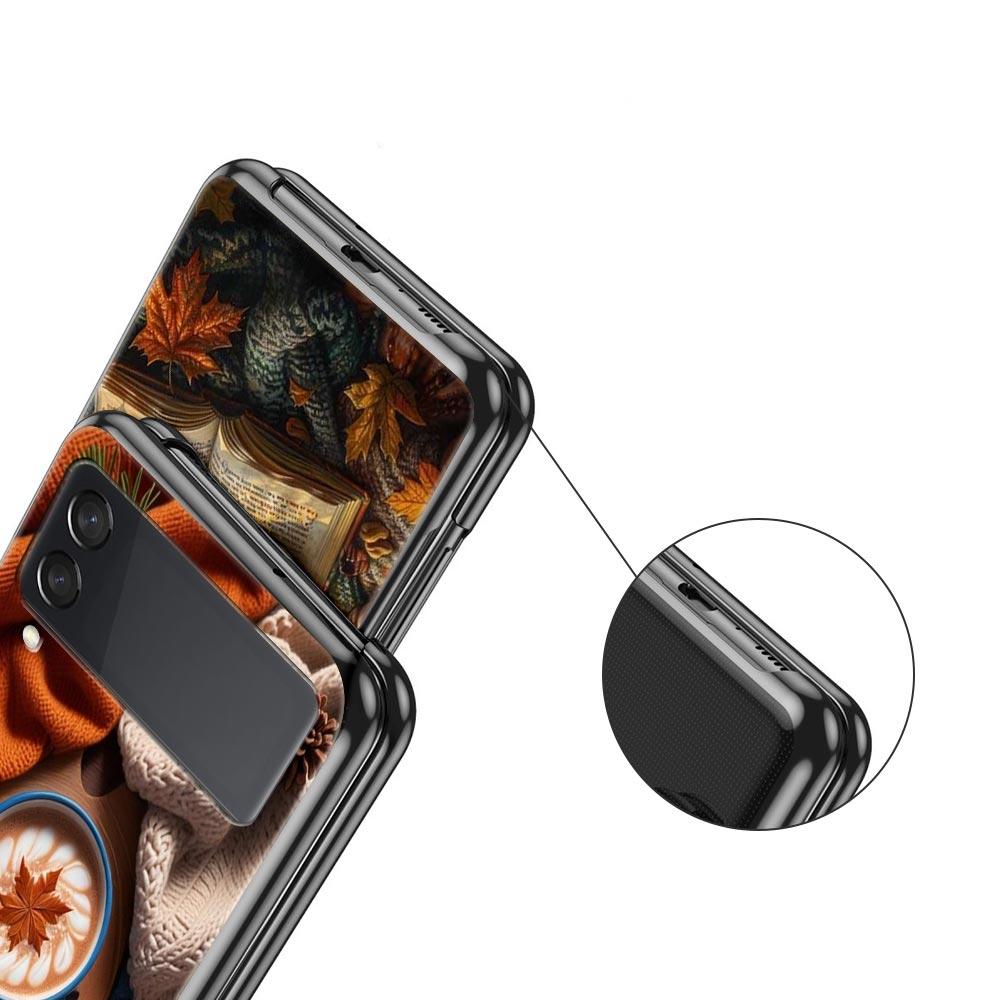 Pumpkin Autumn Leaves Coffee Hard PC Phone Case For Samsung Galaxy Z Flip 7 6 5 4 Black Cover For Galaxy Z Flip 3 Foldable Shell