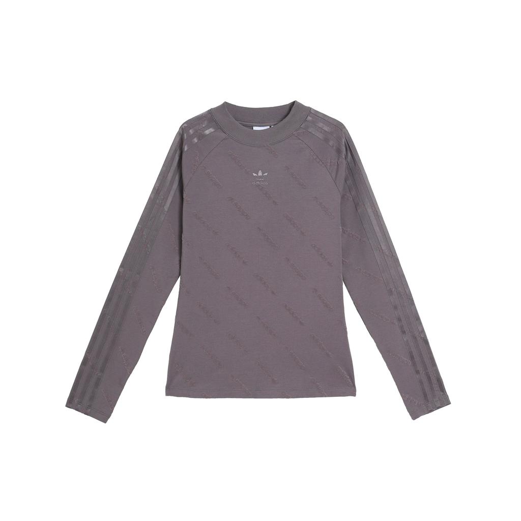 adidas Originals Langarm Oberteil Buchstaben Druck Gestreift Sport Raglan Slim Fit T-Shirt Damen Oberteile Schattengrau JE8356