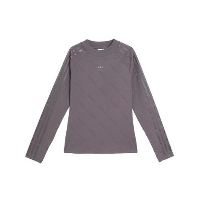 Originals Lange Mouw Top Letterprint Gestreept Sport Raglan Slim Fit T-shirt Dames tops Schaduwgrijs JE8356